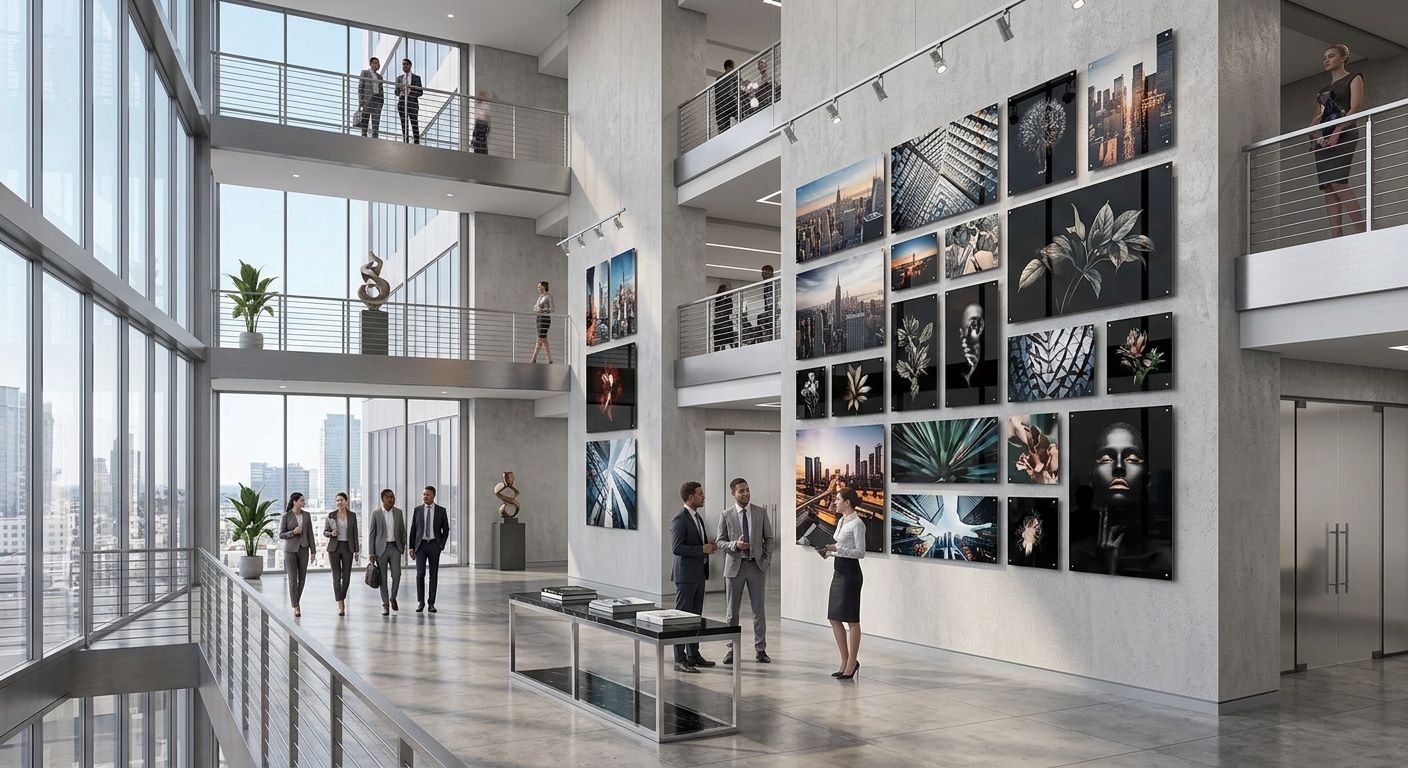 Gallery wall made with multiple metal prints