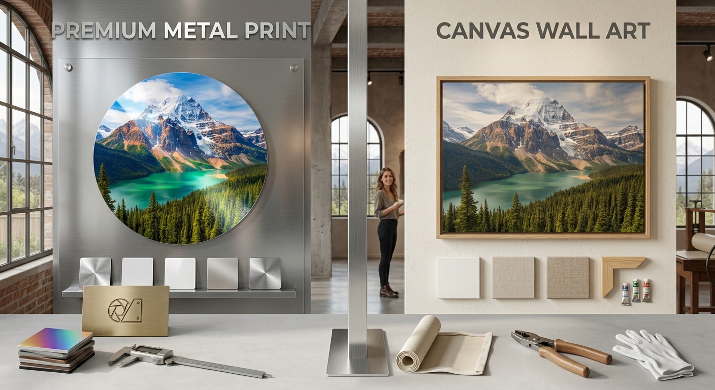 Premium metal print compared with canvas wall art